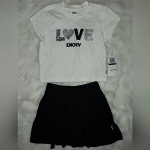 DKNY White and Black Love T-Shirt and Skirt Set